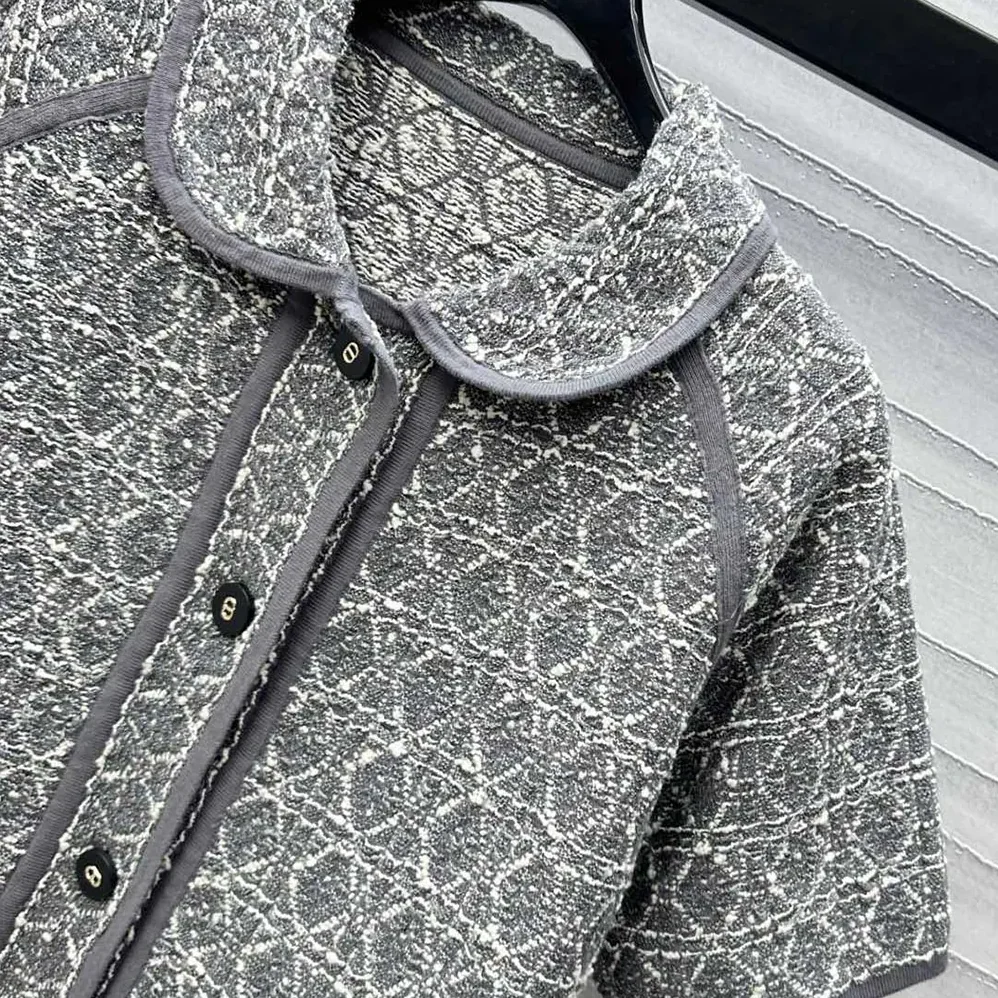 Dior Macrocannage Short-Sleeved Jacket Gray Cotton for Women in Blend Tweed Knit Dior Macrocannage Short-Sleeved Jacket Gray Cotton for Women in Blend Tweed Knit