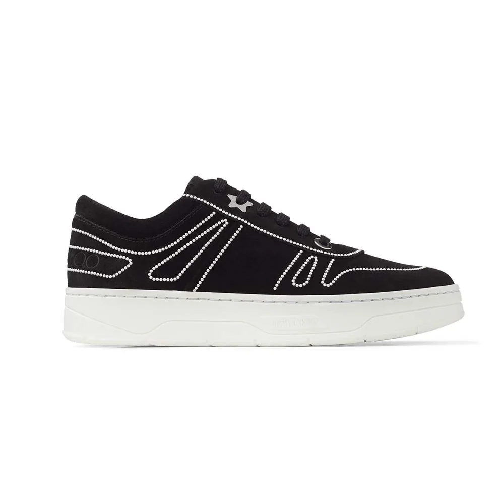 Jimmy Choo Hawaii/F Black Suede Lace-Up Sneakers with Pearl Detailing for Women Jimmy Choo Hawaii/F Black Suede Lace-Up Sneakers with Pearl Detailing for Women