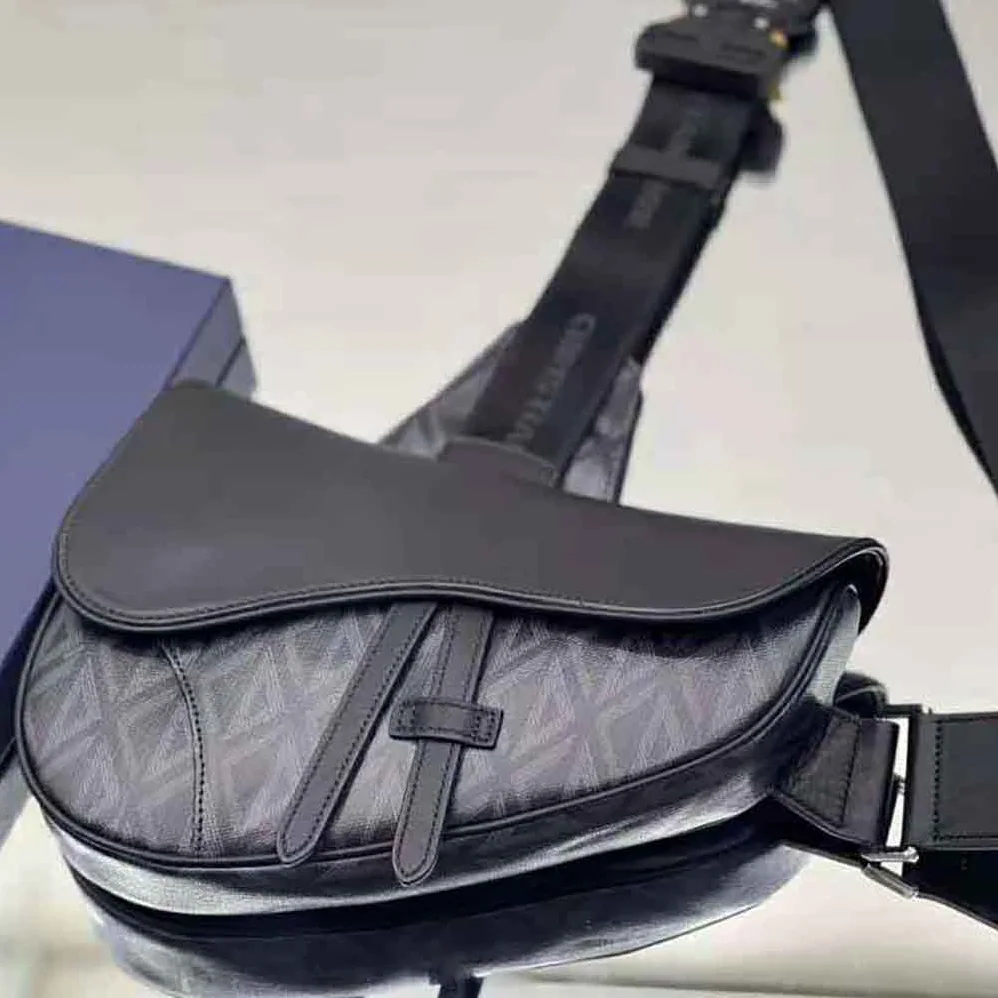 Dior Saddle Bag Black CD Diamond Canvas and Smooth Calfskin for Men