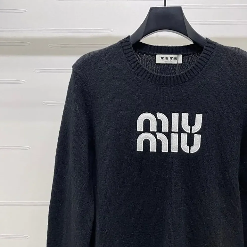 Miu Miu Double Cashmere Sweater with Logo for Women in Black