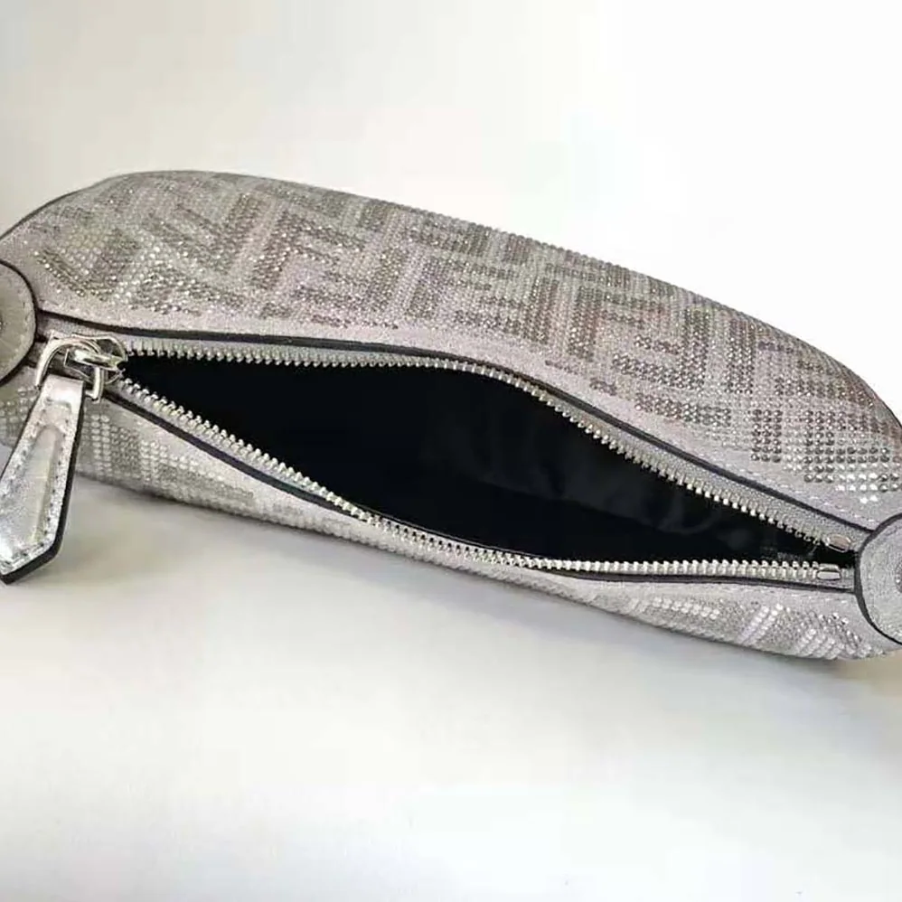 Fendi Fendigraphy Mini Silver Leather Mini Bag with Crystal FF Motif for Women Fendi Fendigraphy Mini Silver Leather Mini Bag with Crystal FF Motif for Women