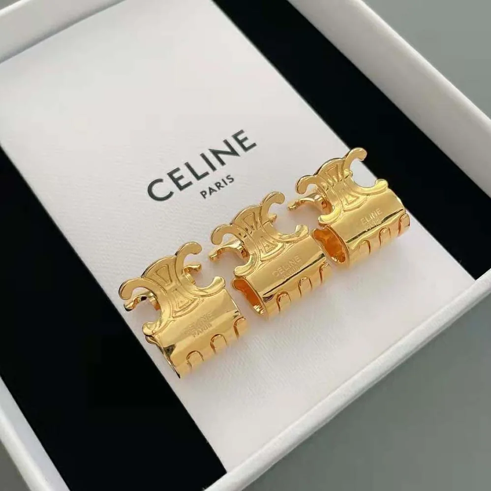 Celine Hair Accessories Set of 3 Mini Triomphe Claws in Brass with Gold Finish and Steel for Women Celine Hair Accessories Set of 3 Mini Triomphe Claws in Brass with Gold Finish and Steel for Women