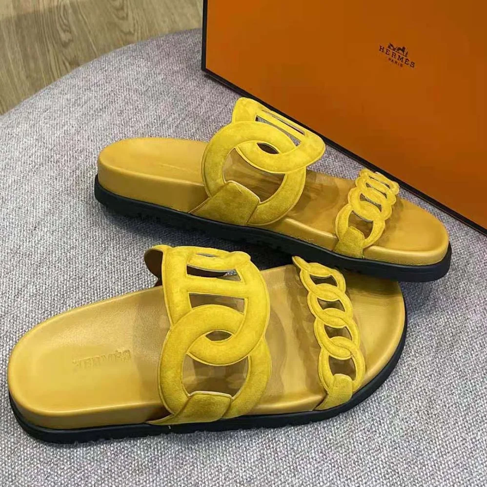 Hermes Extra Sandal in Suede Goatskin for Women in Yellow