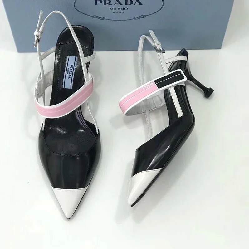 Prada Two-Tone Leather Slingbacks Shoes for Women in Black