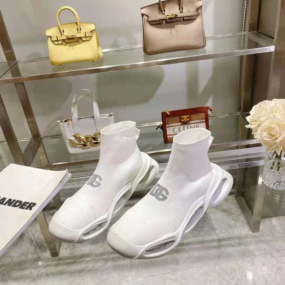 Dolce Gabbana D&G Stretch Mesh Wave Mid-Top Sneakers for Unisex in White