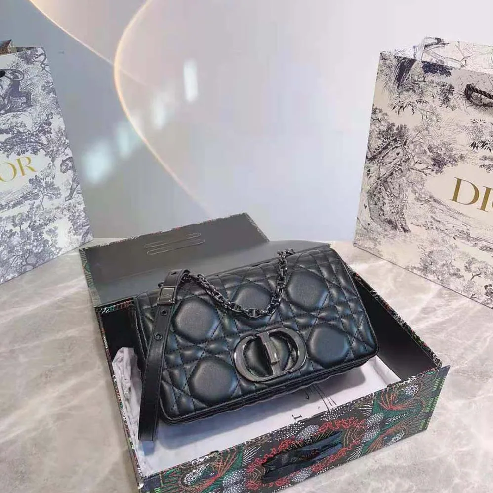 Dior Medium Dior Caro Bag Black Quilted Macrocannage Calfskin for Women
