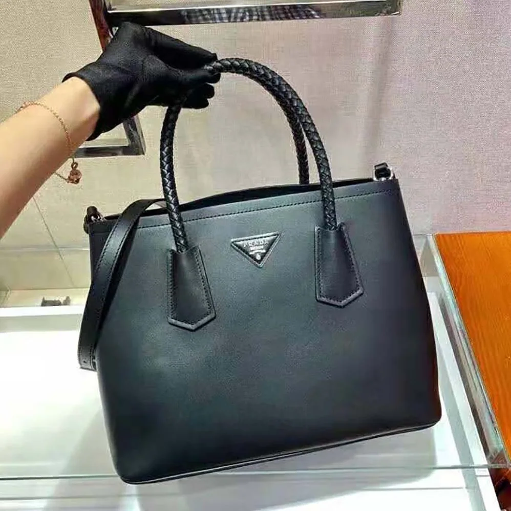 Prada Prada Double Medium Leather Handbag for Women in Black Prada Prada Double Medium Leather Handbag for Women in Black