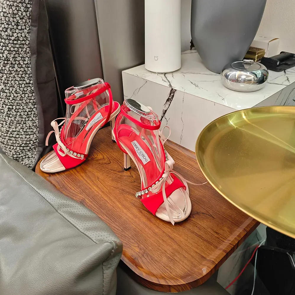 Jimmy Choo Lula 100mm Macaron and Ruby Red Satin Sandals with Bows for Women Jimmy Choo Lula 100mm Macaron and Ruby Red Satin Sandals with Bows for Women