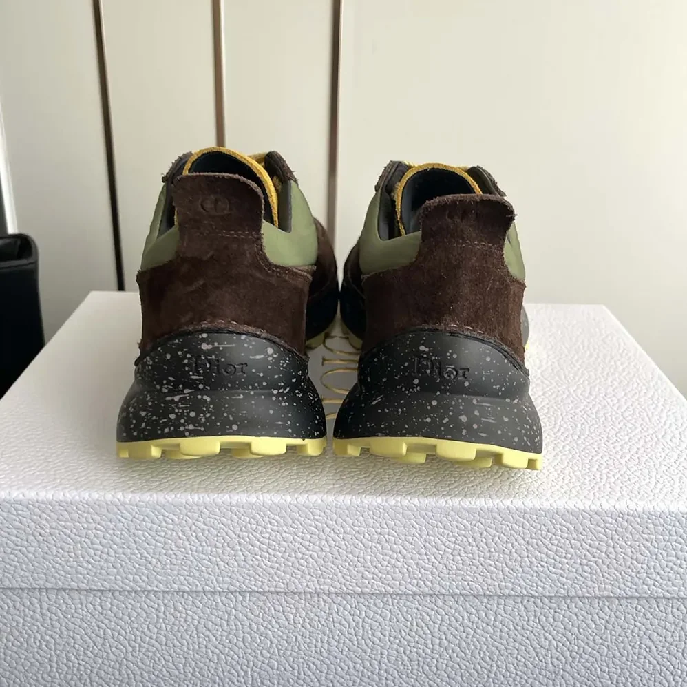 Dior Squash Sneaker Brown and Yellow Suede Calfskin with Green Technical Fabric for Unisex Dior Squash Sneaker Brown and Yellow Suede Calfskin with Green Technical Fabric for Unisex