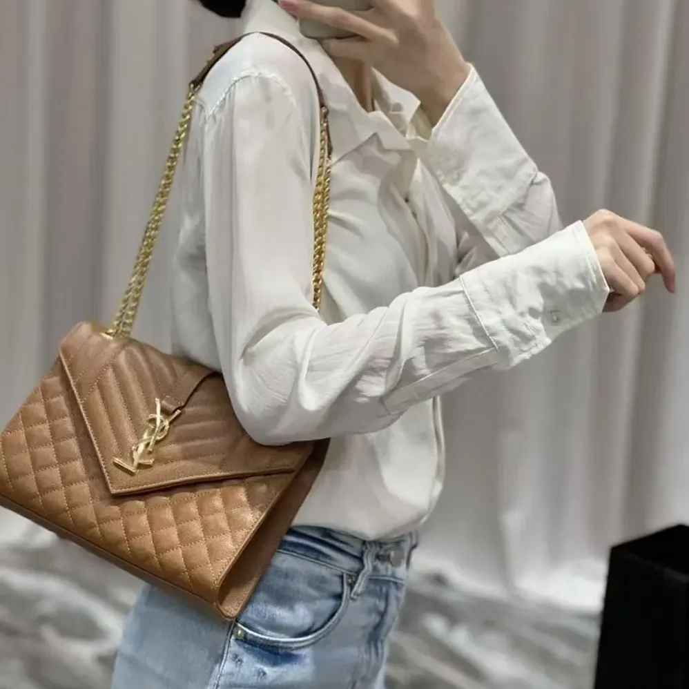 Saint Laurent YSL Envelope Medium in Matelasse Lambskin for Women in Brown