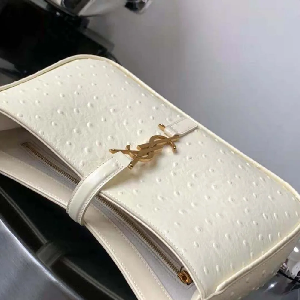Saint Laurent YSL Le 5 A 7 Hobo Bag in Ostrich for Women in White