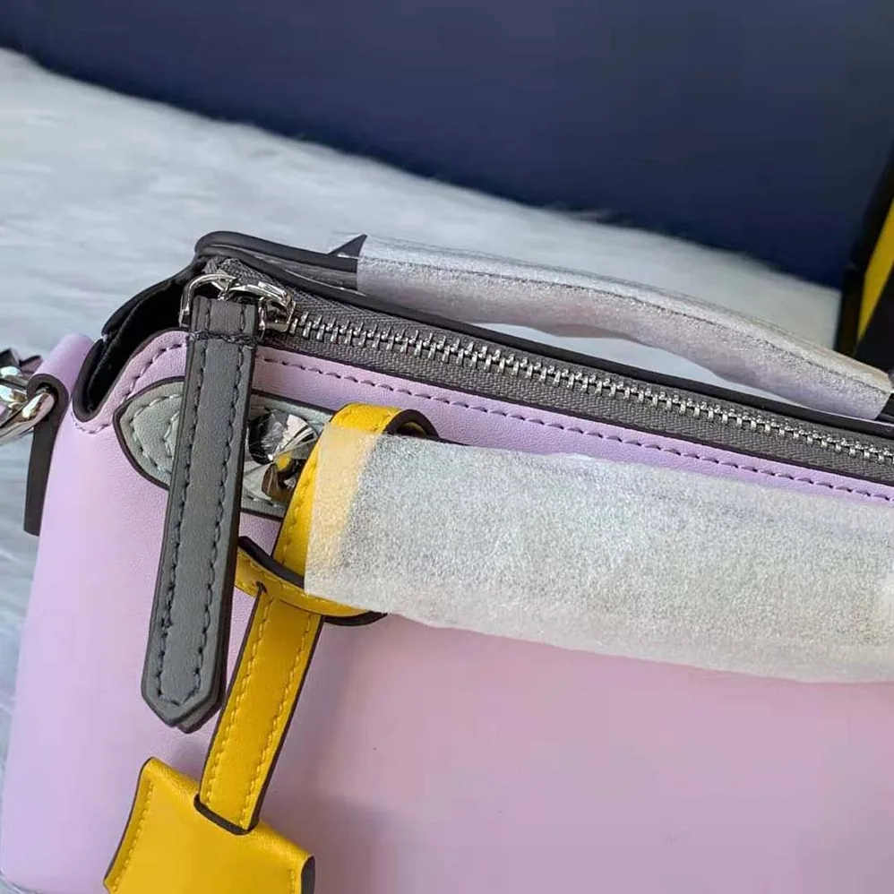 Fendi by the way Mini Multicolor Leather Boston Bag for Women in Pink