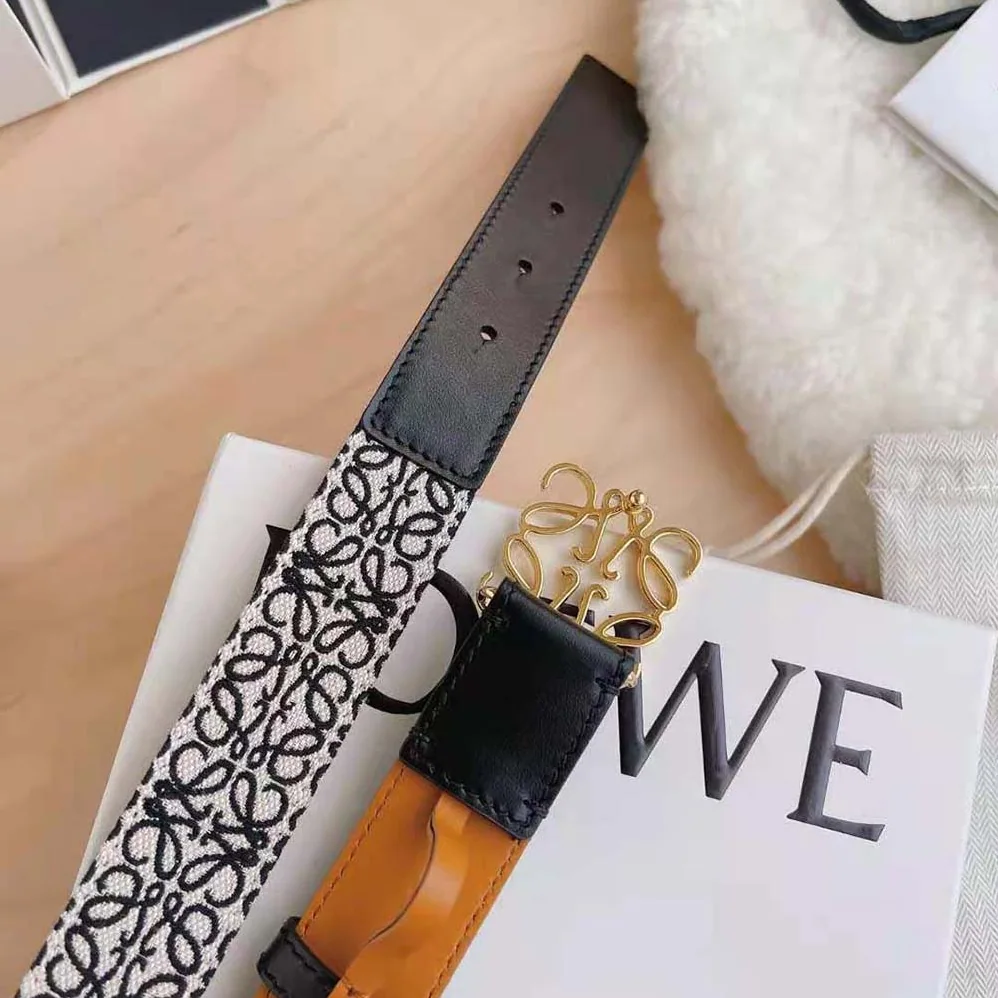 Loewe Anagram Belt in Jacquard and Calfskin Black for Women