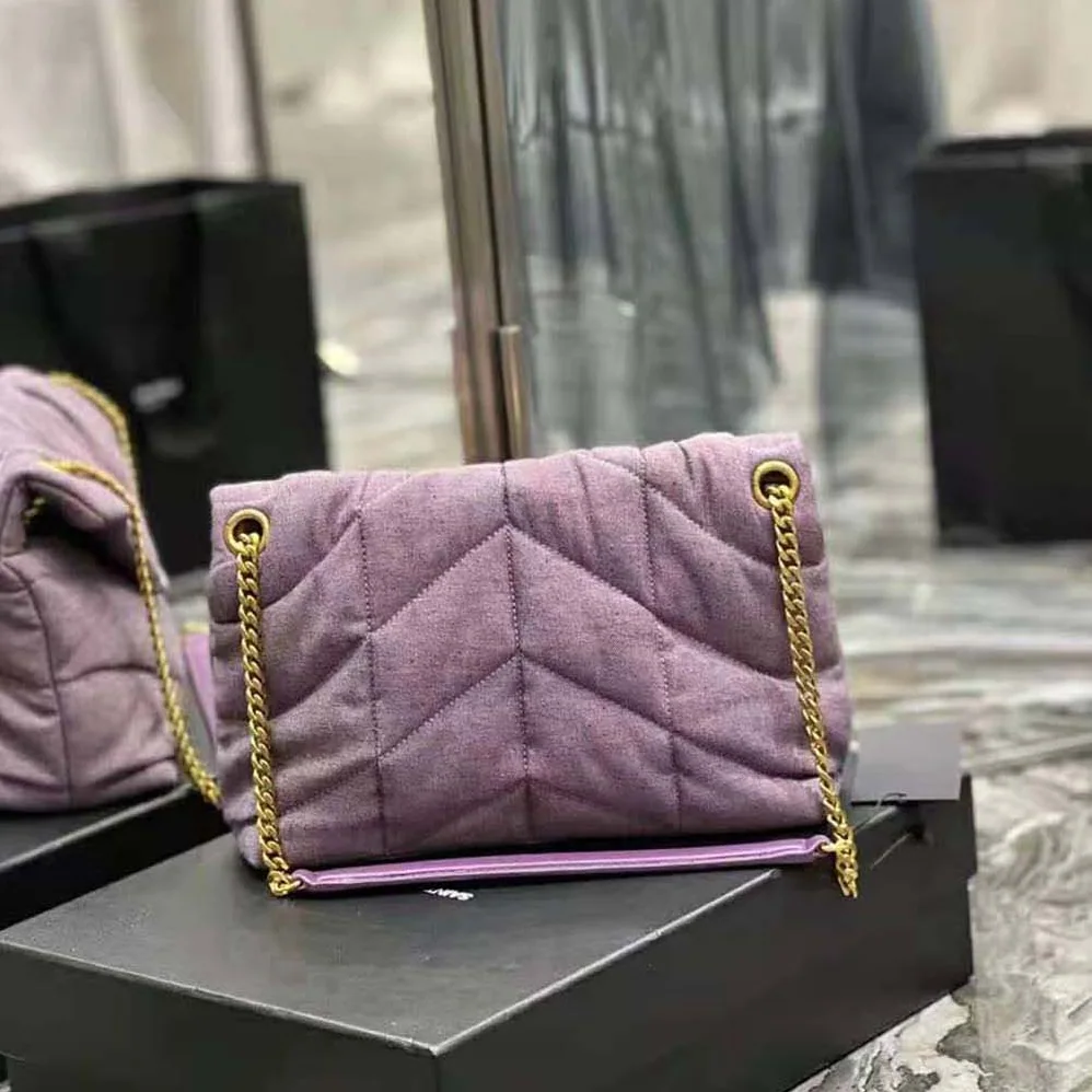 Saint Laurent YSL Puffer Small Bag in Denim and Smooth Leather for Women