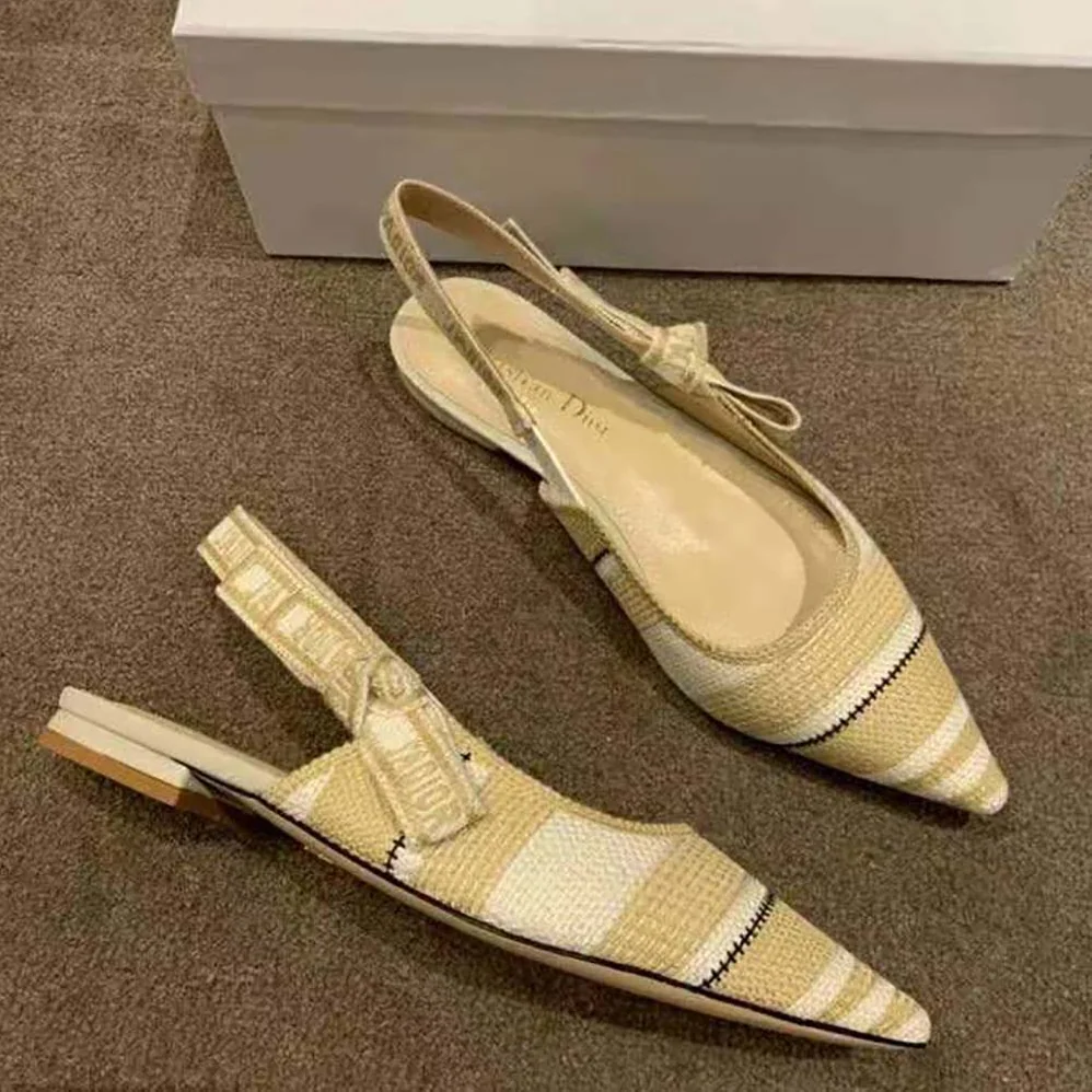 Dior J'adior Ballerina Flat Beige Embroidered Cotton for Women Dior J'adior Ballerina Flat Beige Embroidered Cotton for Women