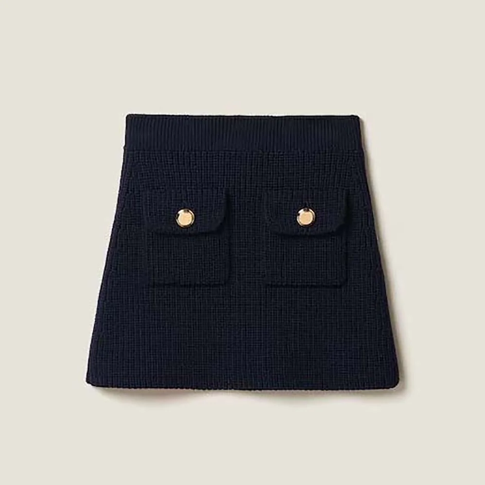 Miu Miu Wool Miniskirt with Knit Logo Patch for Women