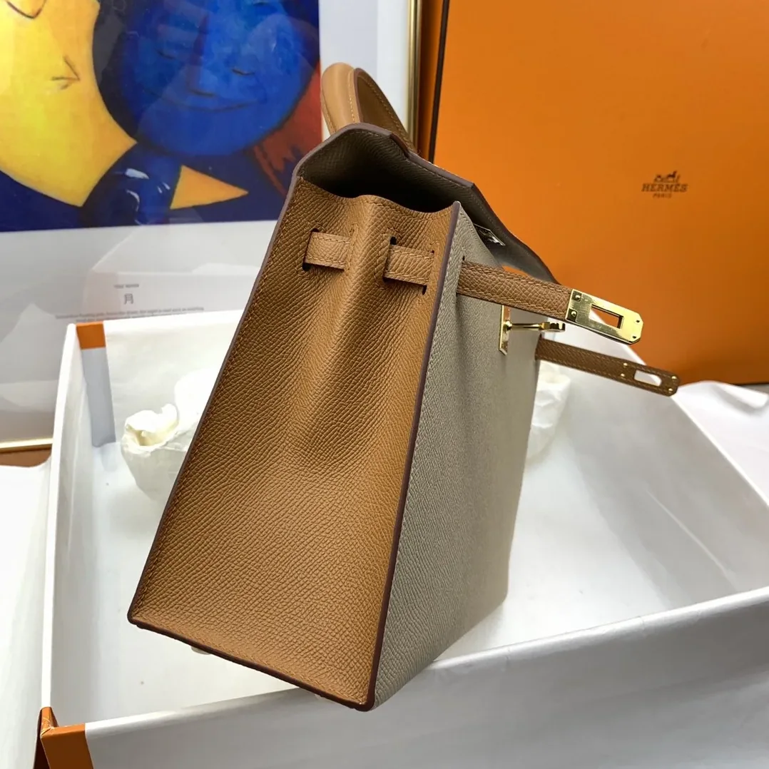Hermes Kelly 25 Sellier Epsom Etoupe in Brown Bag