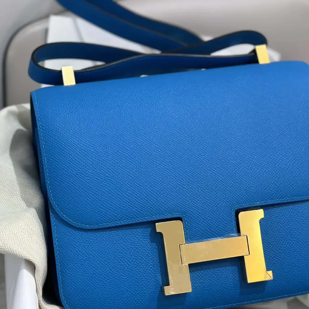 Hermes Constance 24 Bag Epsom Leather for Women in Blue/Gold Hermes Constance 24 Bag Epsom Leather for Women in Blue/Gold