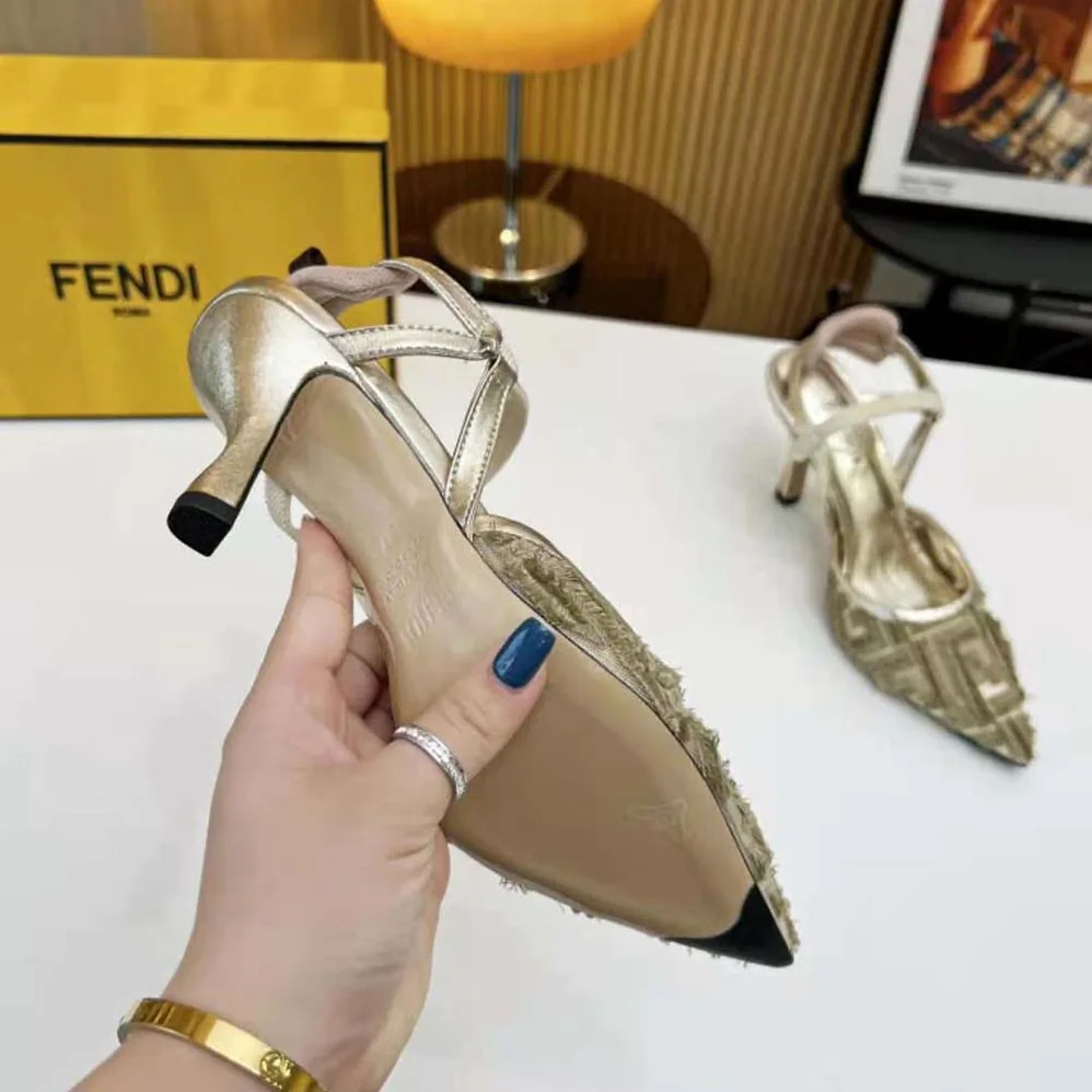 Fendi Colibrì Lite Gold Mesh High for Women in Heeled Slingbacks