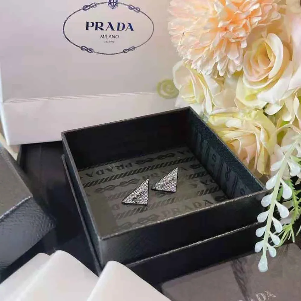 Prada Crystal Logo Jewels Zirconia Earrings for Women in Silver