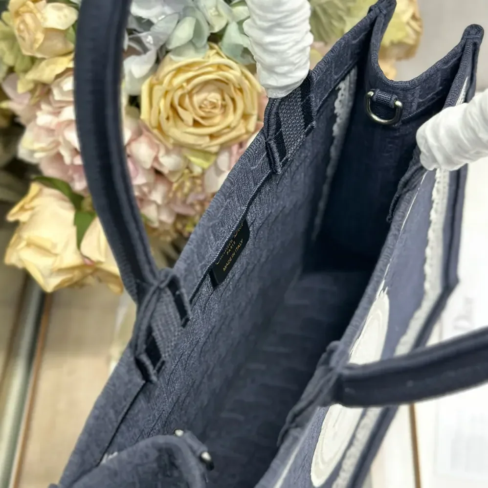 Dior Medium Dior Book Tote with Strap Celestial Blue Dior Oblique Embroidery with White Lace and Dior Médaillon for Wome Dior Medium Dior Book Tote with Strap Celestial Blue Dior Oblique Embroidery with White Lace and Dior Médaillon for Wome