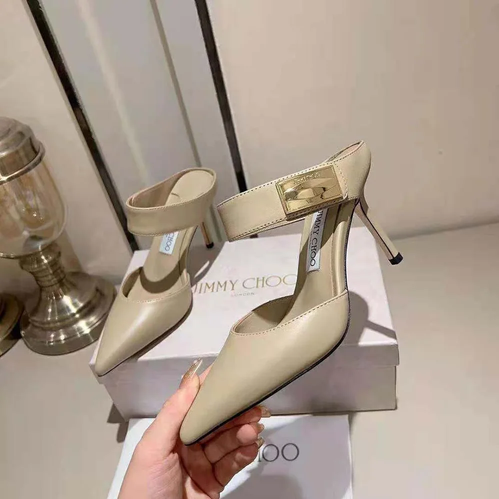 Jimmy Choo Nell Mule 85 Taupe Calf Leather Mules for Women