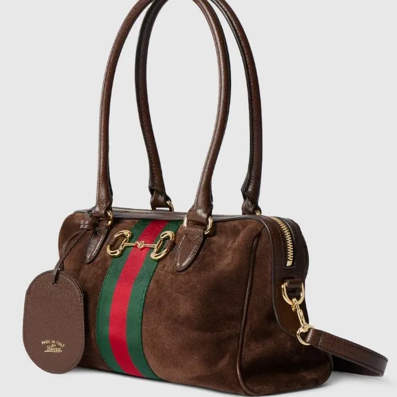 Gucci Borsetto Medium Boston Shoulder Bag in Brown Gold Hardware