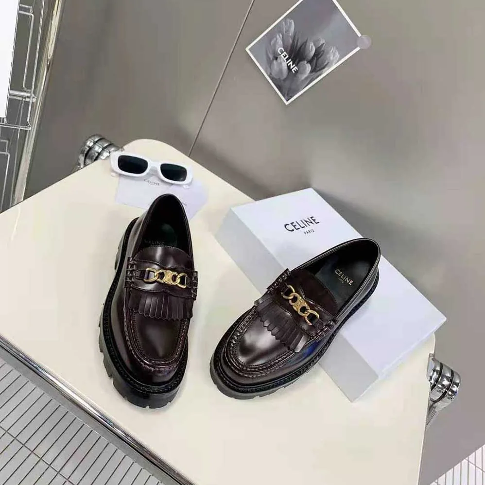 Celine Margaret Loafer with Triomphe Chain in Polished Bull for Women in Maroon Celine Margaret Loafer with Triomphe Chain in Polished Bull for Women in Maroon