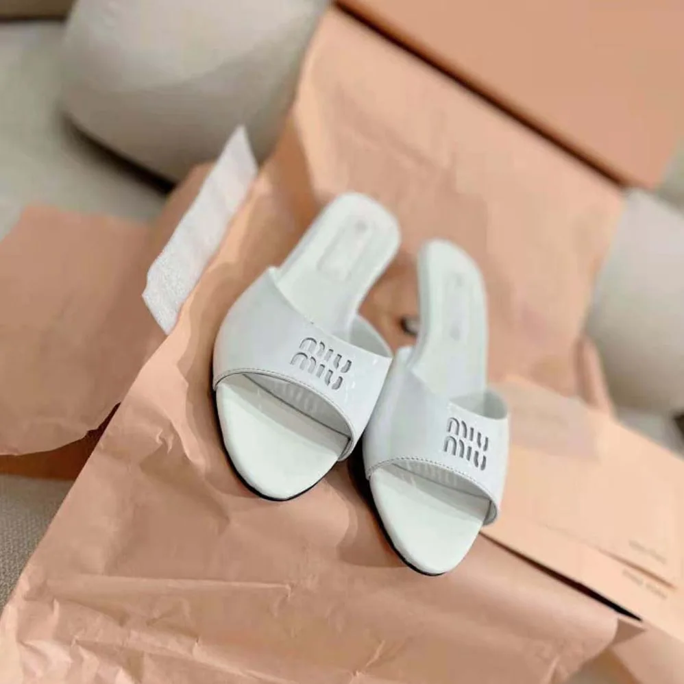 Miu Miu Patent Leather Sandals in 45 mm Heel Height for Women in White Miu Miu Patent Leather Sandals in 45 mm Heel Height for Women in White