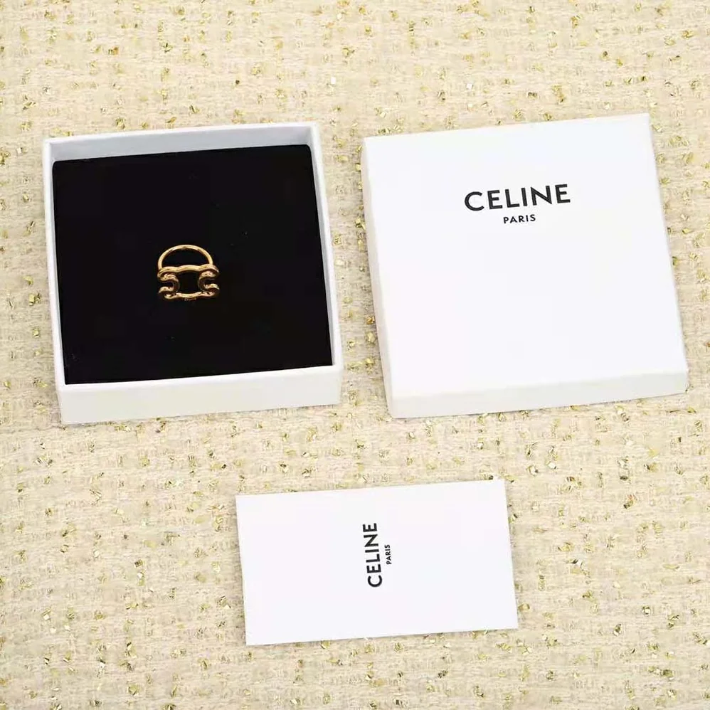 Celine Triomphe Frame Large Ring in Brass with Gold Finish for Women Celine Triomphe Frame Large Ring in Brass with Gold Finish for Women