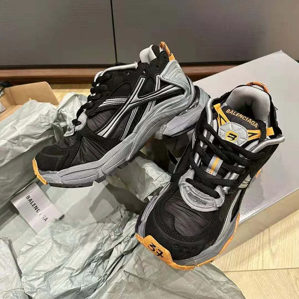 Balenciaga Runner Sneaker in Black/Grey/Neon Orange Nylon and Suede for Unisex in like Fabric Balenciaga Runner Sneaker in Black/Grey/Neon Orange Nylon and Suede for Unisex in like Fabric