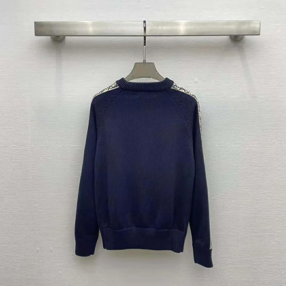 Dior Sweater with Dior Oblique Inserts Deep Blue Cotton Jersey for Men Dior Sweater with Dior Oblique Inserts Deep Blue Cotton Jersey for Men