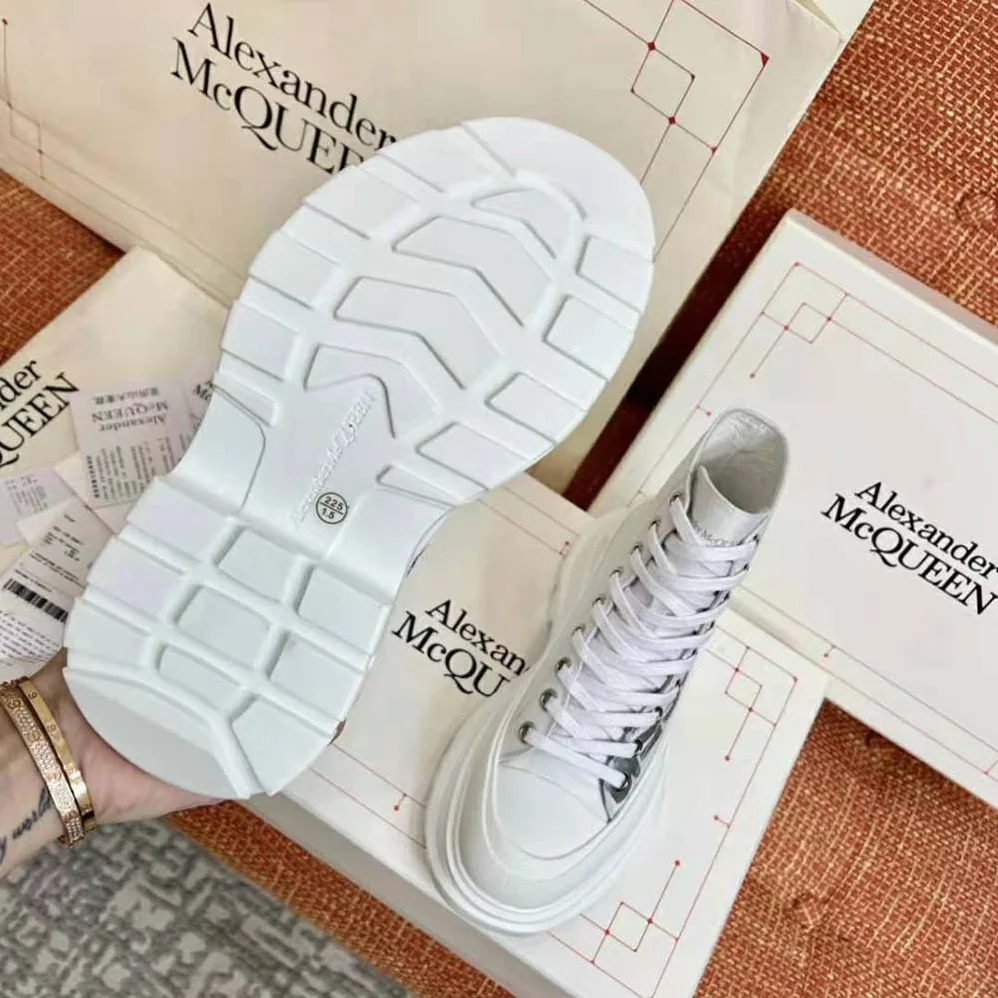 Alexander Mcqueen Tread Slick Boot White Polyfaille Lace for Women in up Boot