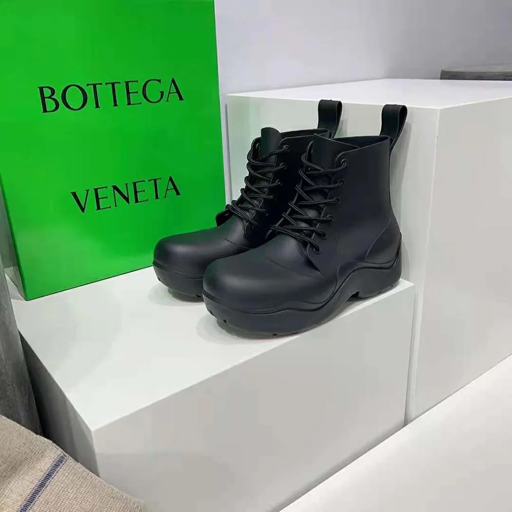 Bottega Veneta Puddle Lace-Up Ankle Boot for Unisex in Black Bottega Veneta Puddle Lace-Up Ankle Boot for Unisex in Black