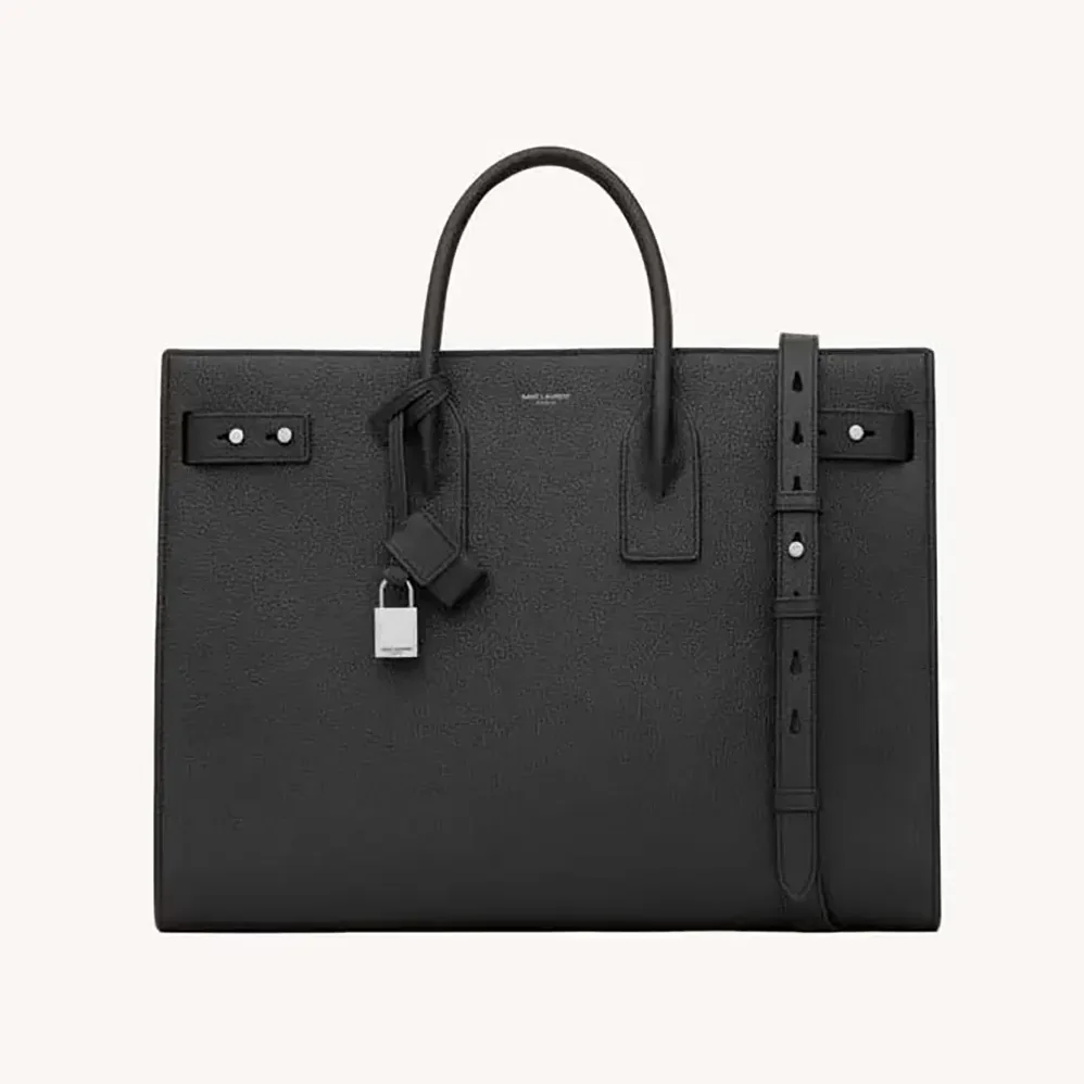 Saint Laurent YSL Sac De Jour Thin Large in Grained Leather for Women in Black
