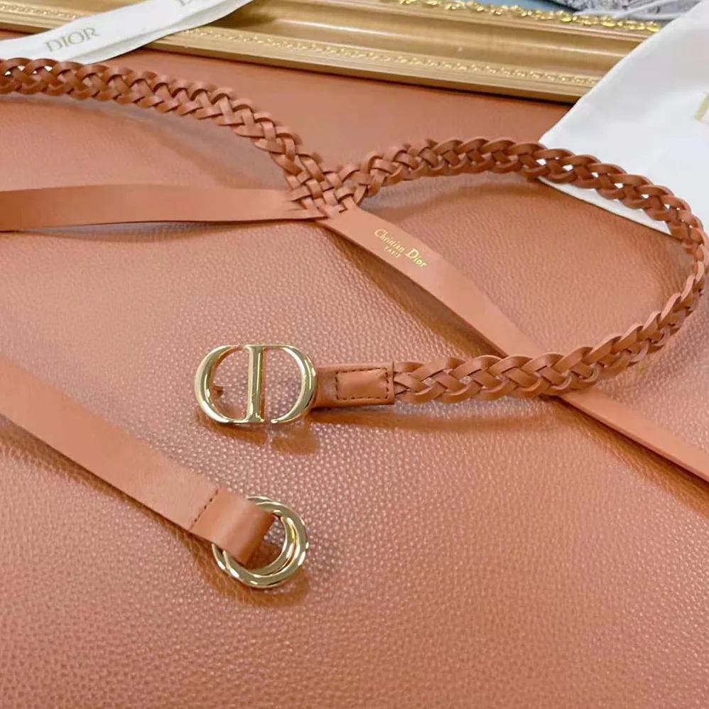 Dior DiorDouble belt Cognac-Color Smooth and Braided Calfskin 15 MM for Women Dior DiorDouble belt Cognac-Color Smooth and Braided Calfskin 15 MM for Women