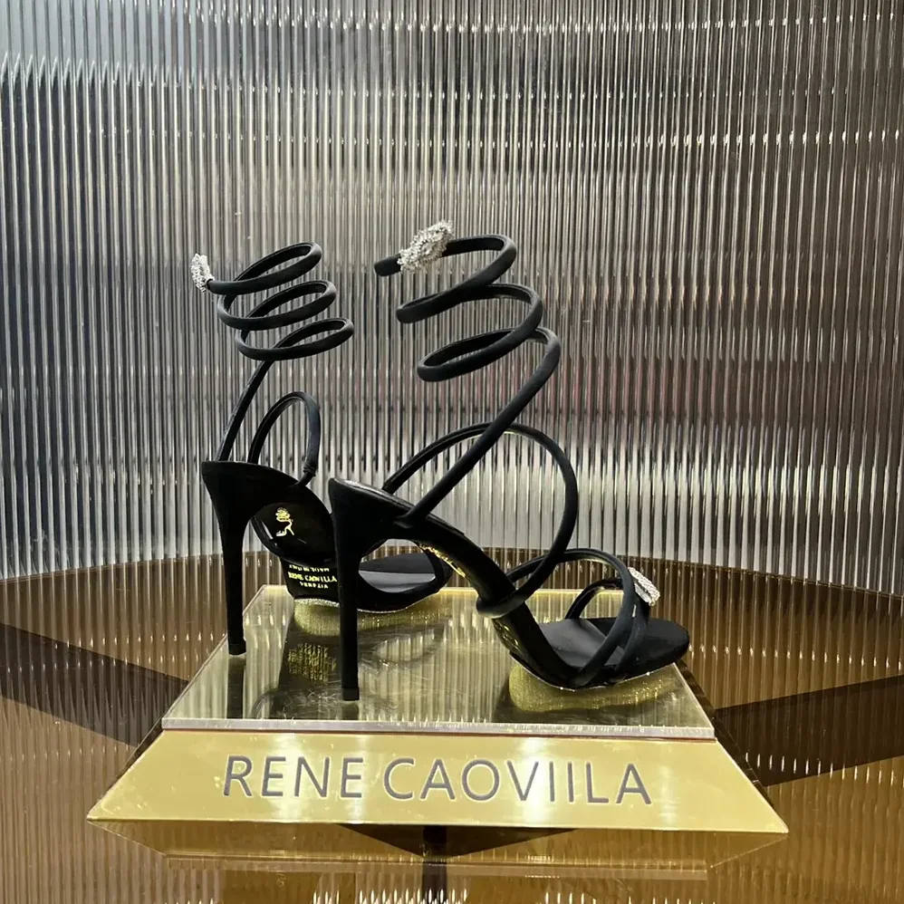 Rene Caovilla Serpente Midnight Black Sandal with Crystals 105 for Women