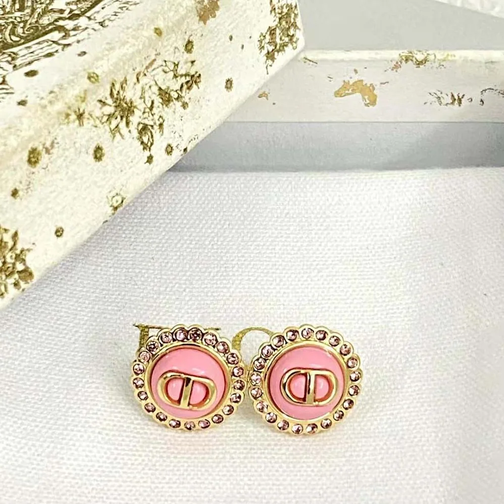 Dior Petit CD Stud Earrings Gold-Finish Metal Pink Crystals and Light Pink Glass for Women Dior Petit CD Stud Earrings Gold-Finish Metal Pink Crystals and Light Pink Glass for Women