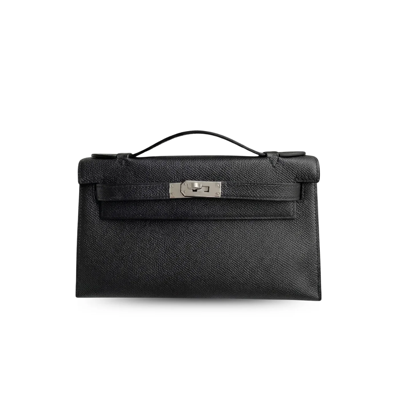 Hermes Kelly Pochette Top Handle Bag in Noir Epsom Palladium Hardware Hermes Kelly Pochette Top Handle Bag in Noir Epsom Palladium Hardware