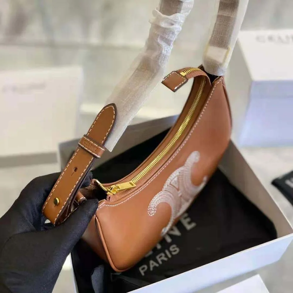 Celine Ava Bag in Smooth Calfskin with Triomphe Embroidery for Women