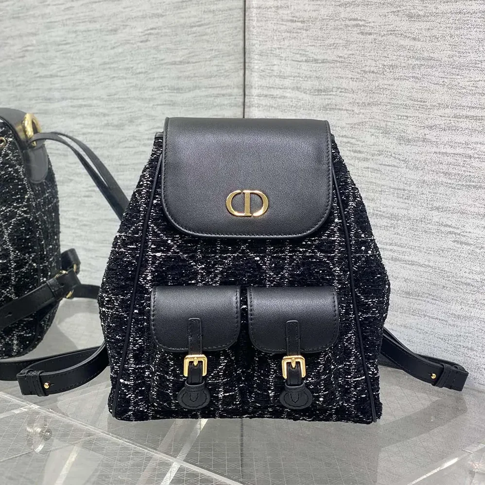 Dior Medium Dior Caro Backpack Black Tweed with White Cannage Motif for Women Dior Medium Dior Caro Backpack Black Tweed with White Cannage Motif for Women