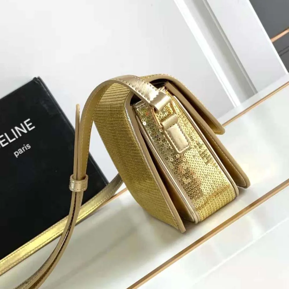 Celine Teen Triomphe Bag in Sequins and Calfskin for Women in Gold