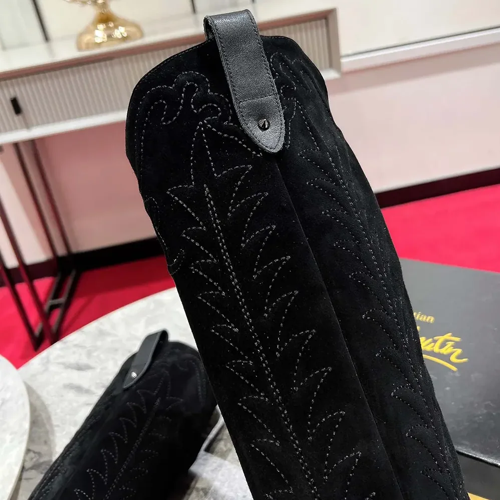 Christian Louboutin Santia Botta 85 mm Boots Calf leather and Veau Velours for Women in Black Christian Louboutin Santia Botta 85 mm Boots Calf leather and Veau Velours for Women in Black
