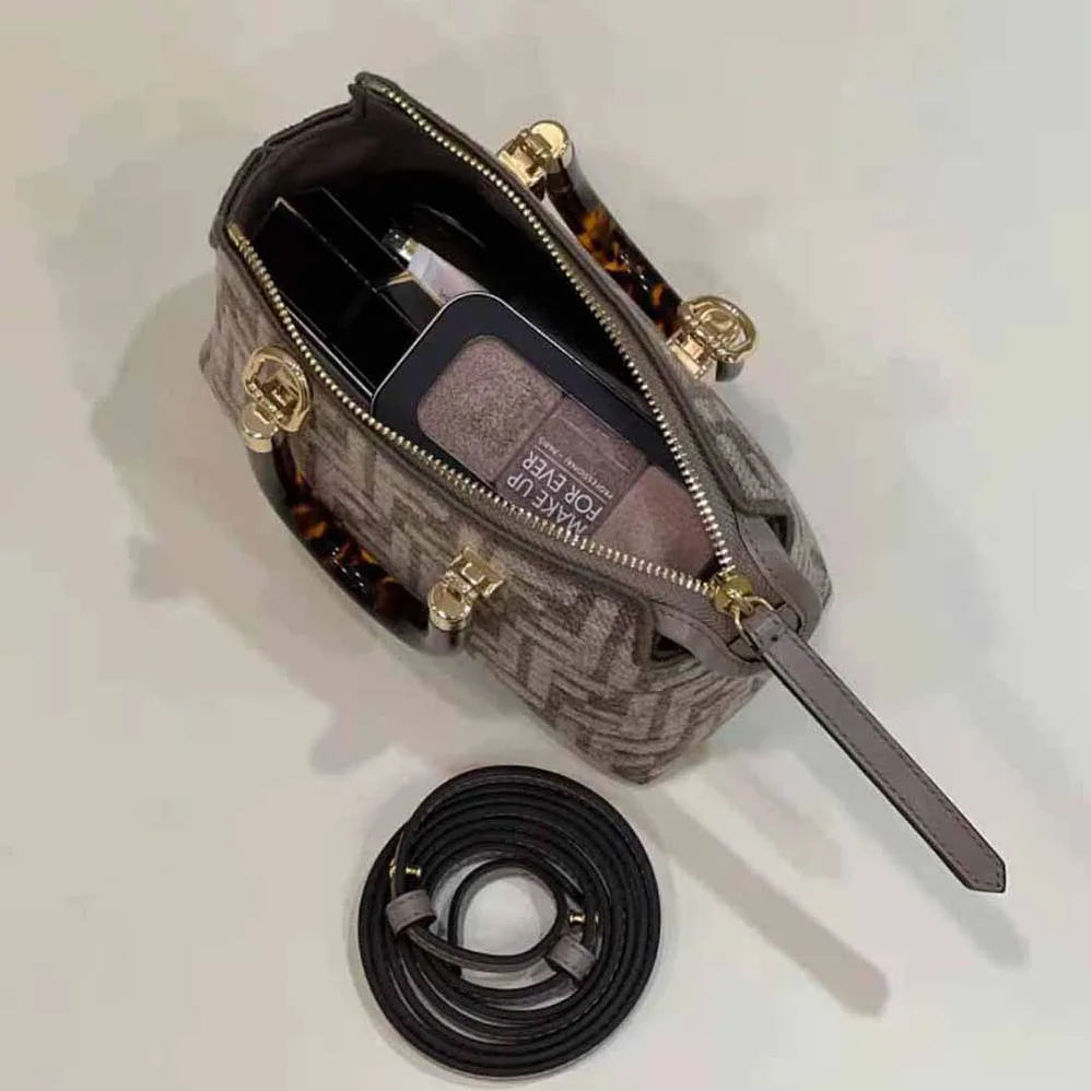 Fendi By The Way Mini Small Boston Bag in Dove Gray Tapestry Fabric for Women