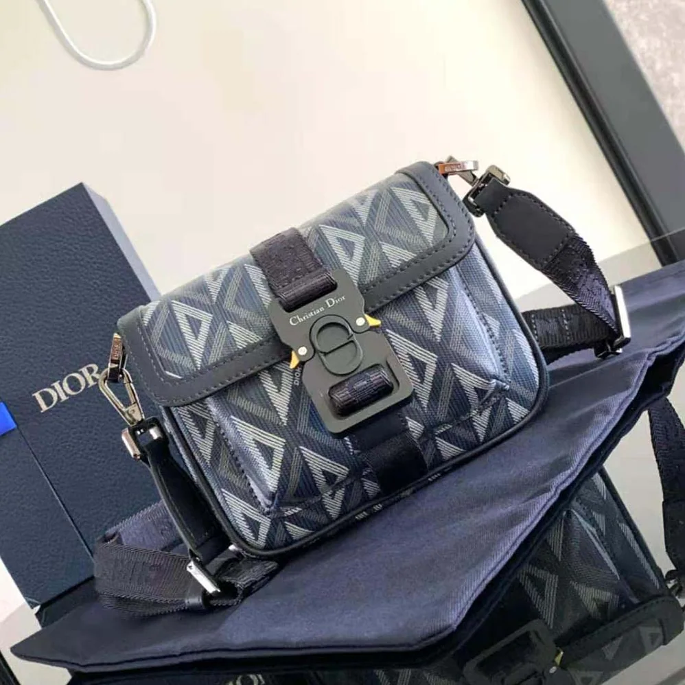 Dior Mini Dior Hit the Road Bag Navy Blue CD Diamond Canvas for Men Dior Mini Dior Hit the Road Bag Navy Blue CD Diamond Canvas for Men