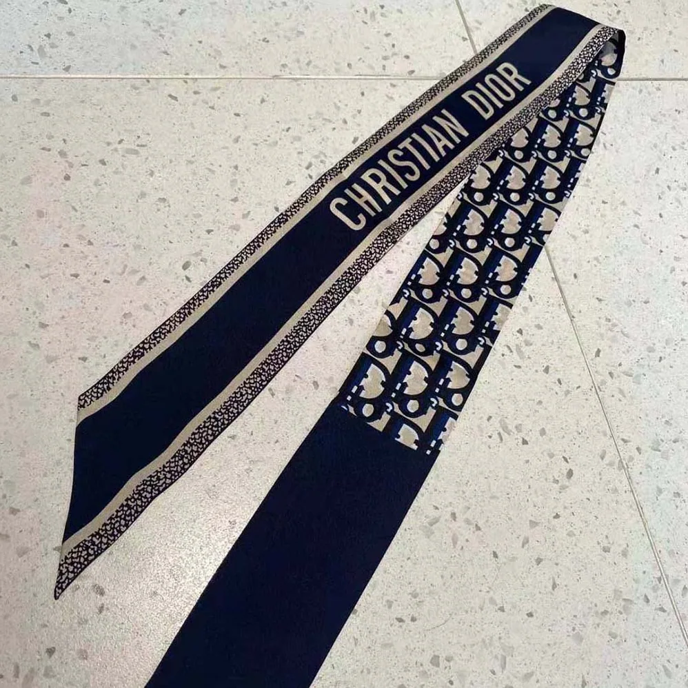 Dior Oblique Mitzah Scarf Navy Blue Silk Twill for Women