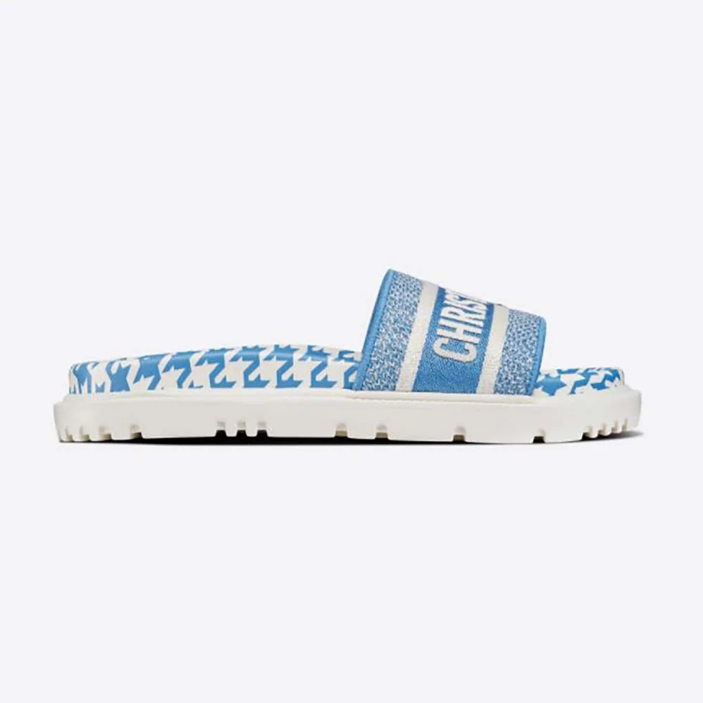 Dior Dway Slide Cornflower Blue Embroidered Cotton with Micro Houndstooth Motif for Women