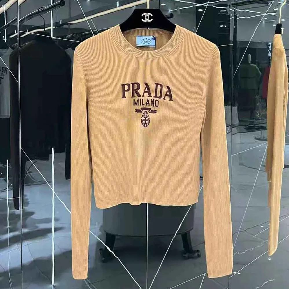 Prada Cropped Silk Sweater with Logo for Women