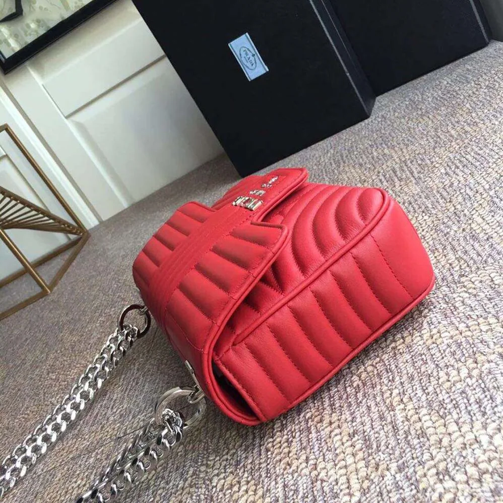 Prada Diagramme Leather Shoulder Bag in Red Prada Diagramme Leather Shoulder Bag in Red