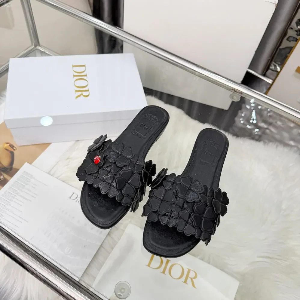 Dior Bloom Slide Black Dior Clover Embroidered Lambskin for Women